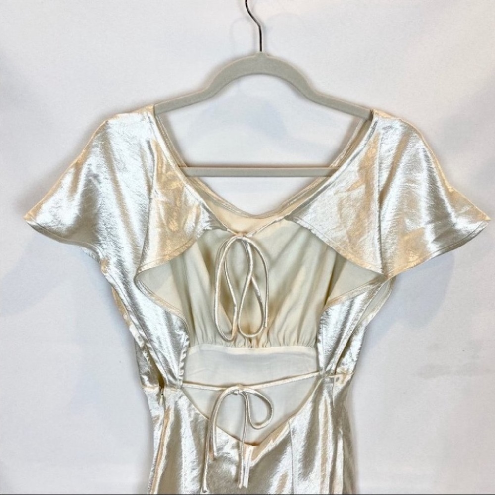 Free People Shiny Champagne Satin Mini Dress - Picture 3 of 6